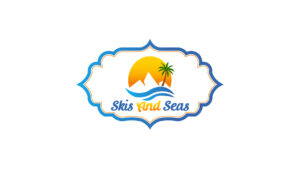 The logo for Skis and Seas Vacation Rentals which displays a sun over the horizen of mountains and the ocean. 