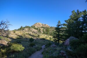  A look up at the top of a mountain. Hiking is one of the most popular summer activities in Copper Mountain. 