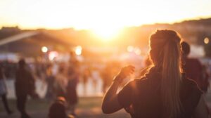 A crowd enjoying a concert as the sun sets. Festivals are a big summer activity in Copper Mountain. 